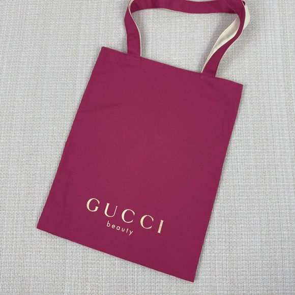 GUCCI Beauty Tote Bag Fuchsia Pink Cream Reversible Canvas Tote - Picture 1 of 6